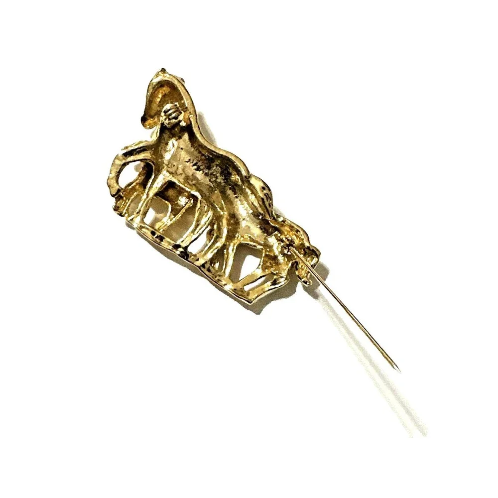 Vintage Horse Family Brooch Glossy Gold Tone Equestrian Statement Pin 2 1/2